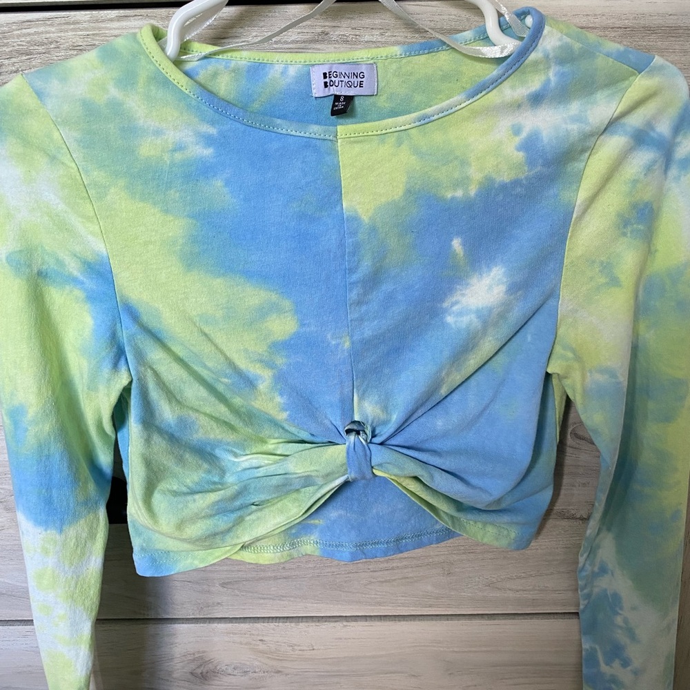 Beginning Boutique Charged Up Long Sleeve Crop Blue Tie Dye
